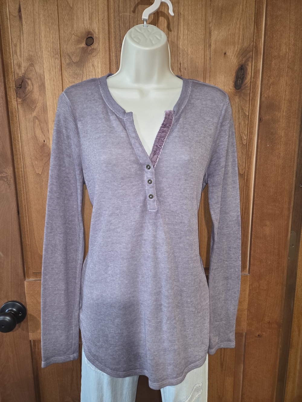 Maurices Lavender Ribbed Henley Long Sleeve Top